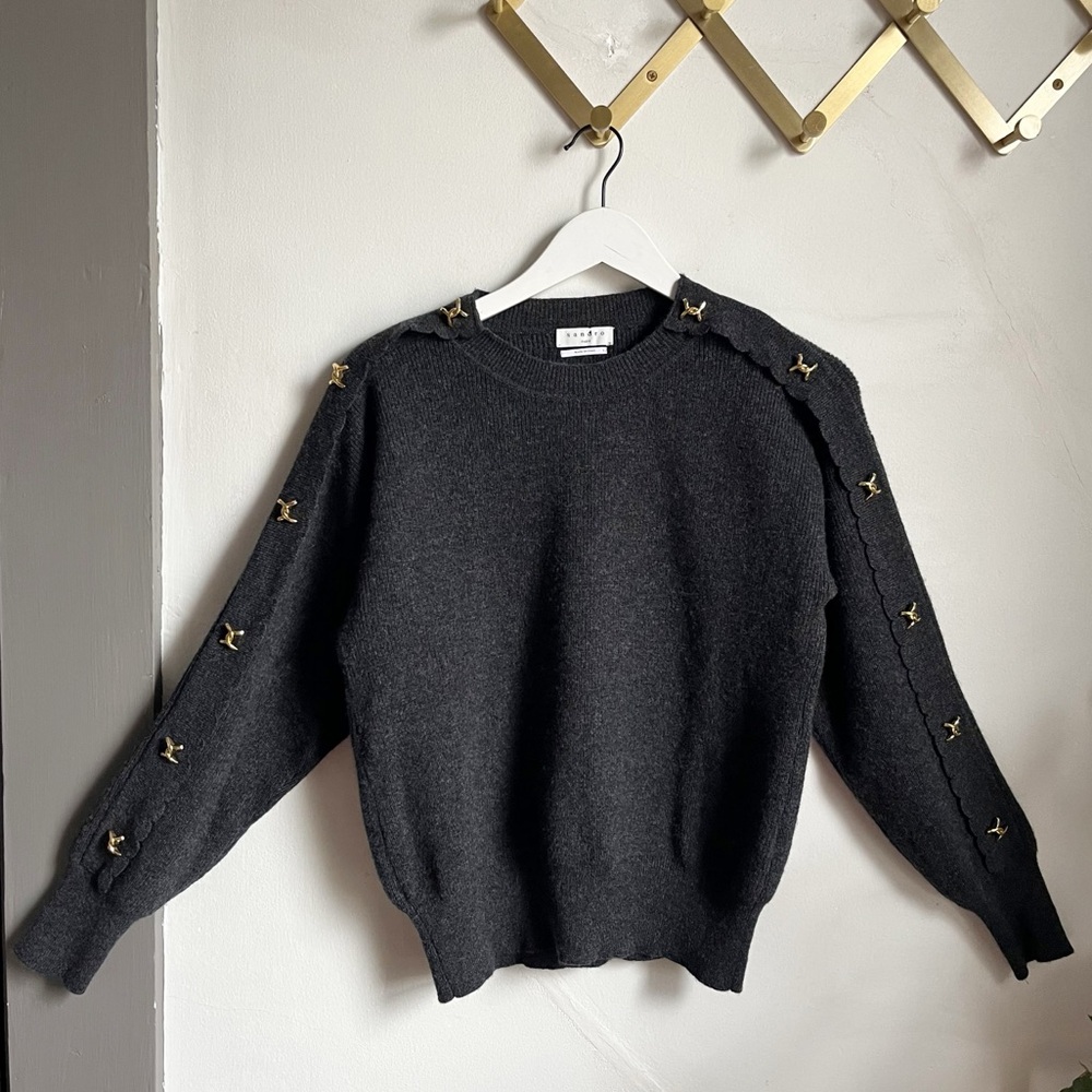 Sandro Black Sweater with Gold Accents